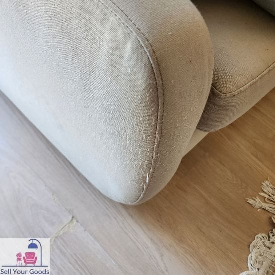 Three seater fabric couch with cushions slight kitty damage - Image 3