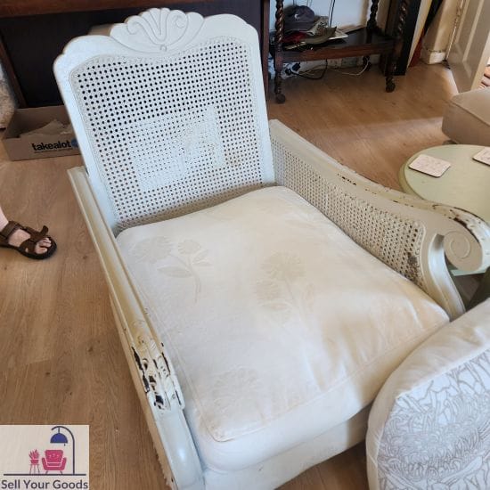 Wooden armchair with wicker inserts & cushions - Image 2