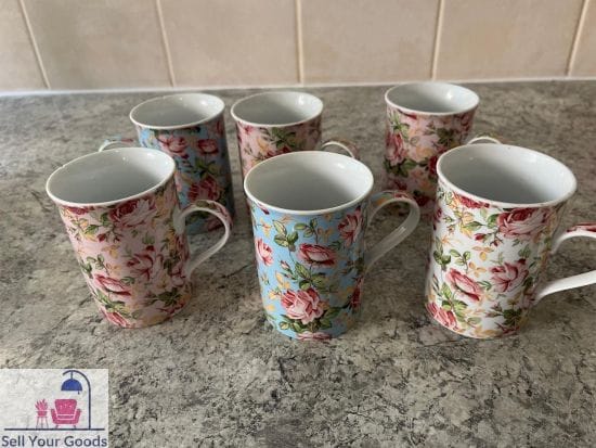 Six floral mugs