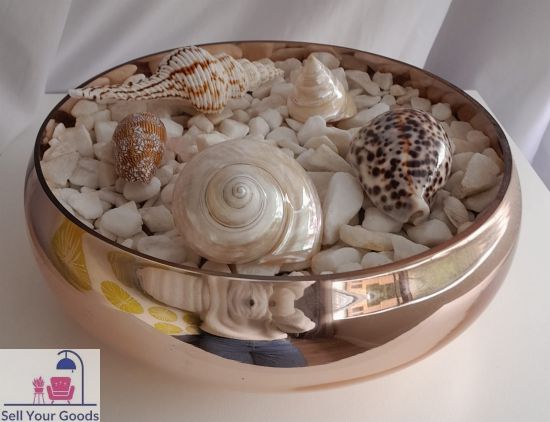 Rose Gold bowl, large, with stones and shells