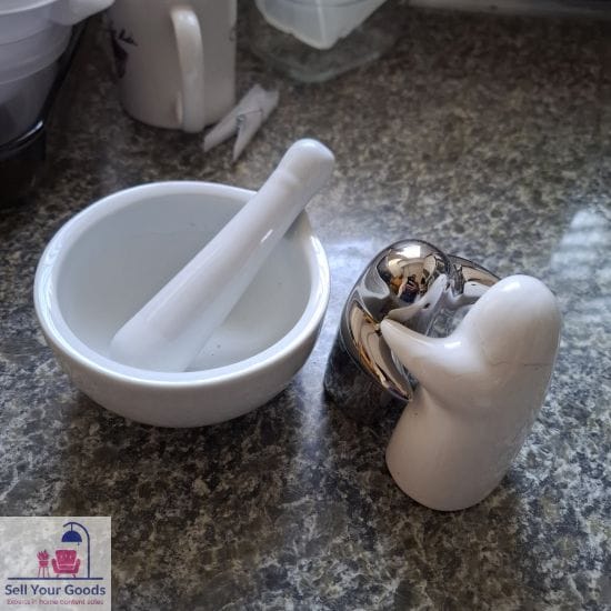 Mortar and Pestal with Salt and Pepper pots