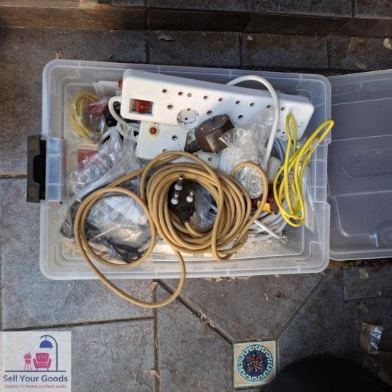 Crate with Extension cord, Plugs, etc - Image 2