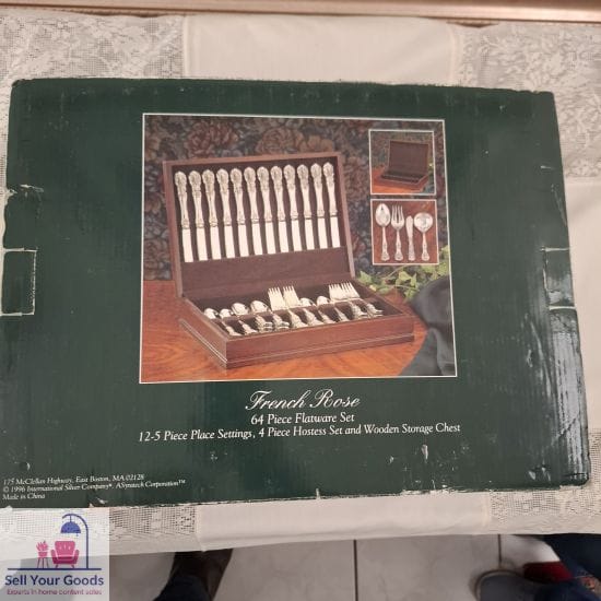 French Rose 64 Piece Silver Plated Set in Storage Chest