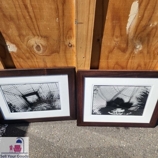 Two wooden framed black & white abstract art