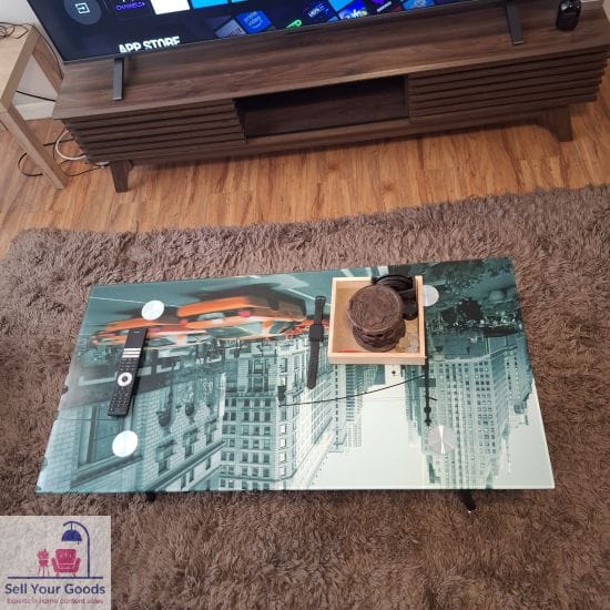 New York Style Coffee Table Glass top with Steel Legs - Image 2