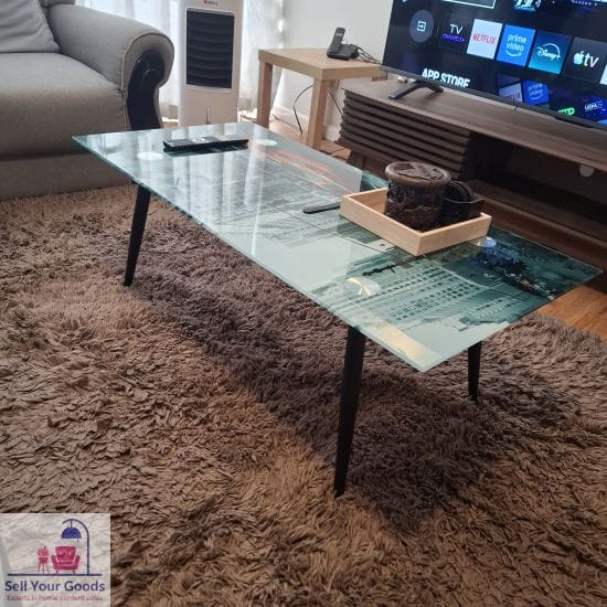 New York Style Coffee Table Glass top with Steel Legs