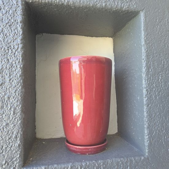 Red ceramic pot & tray