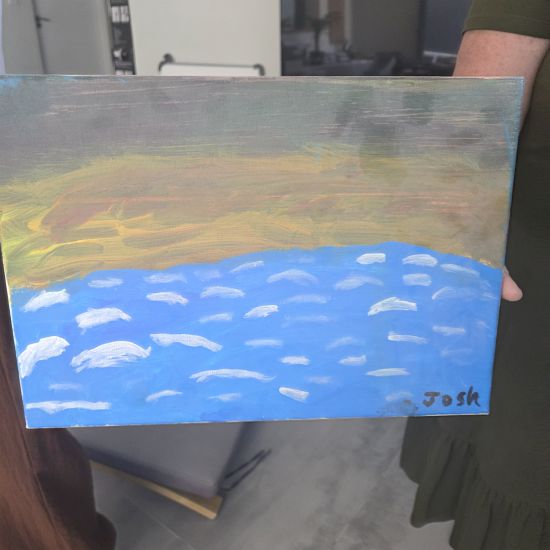 Small ocean art block mounted