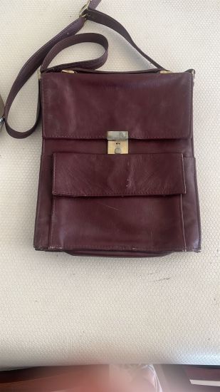 Dark brown cross body leather handbag
